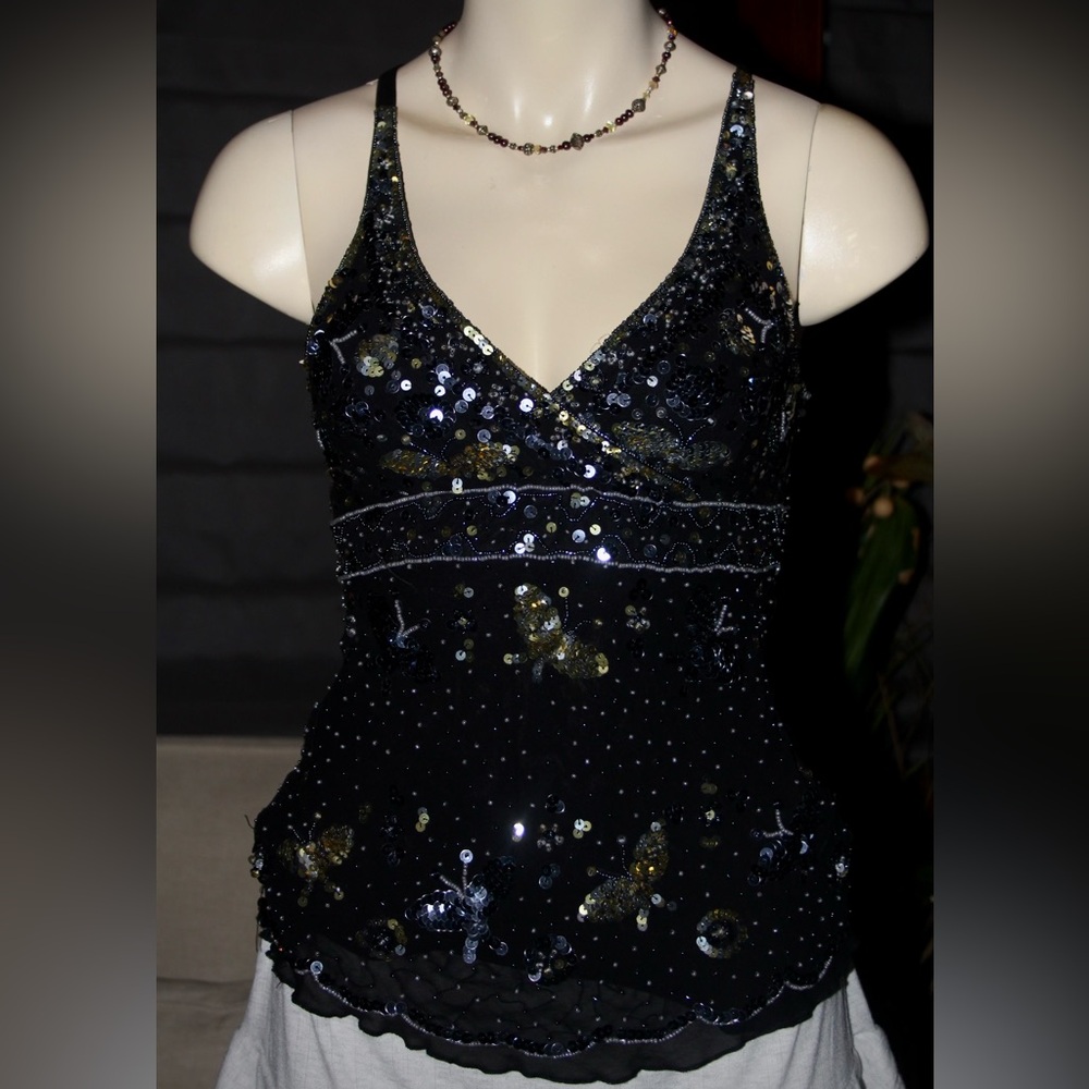 RARE Vintage Bebe Silk Sequin Top